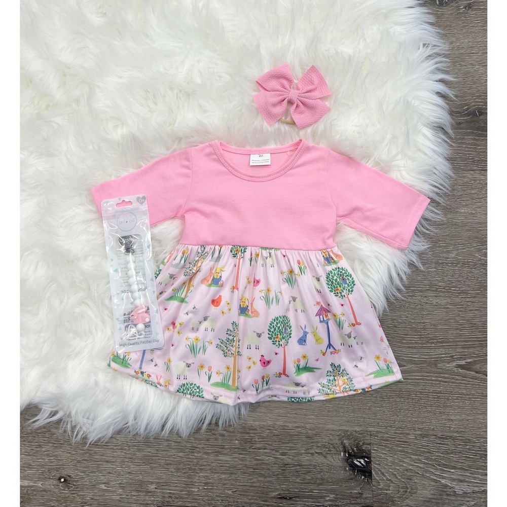 Easter Egg Hunt Fun Baby‎ Girls Long Sleeve Easter Themed Dress Size 3/6 Month
